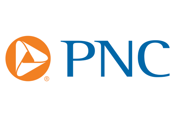 PNC logo with blue text and orange symbol