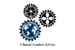 Three interconnected gears, one featuring a depiction of Earth. Below, it says "Climate Leaders @ Penn," representing a focus on climate leadership and collaboration.
