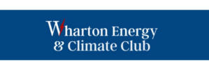 Logo of the Wharton Energy and Climate Club on a blue background.