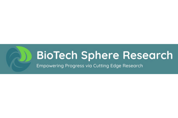 Logo of "BioTech Sphere Research" with the tagline "Empowering Progress via Cutting Edge Research." Features a stylized leaf graphic.