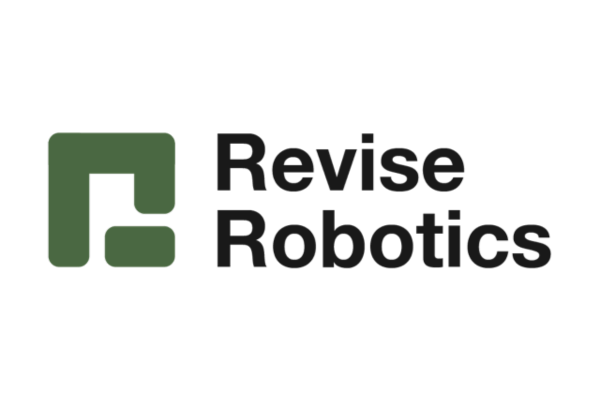 A logo with a stylized green square icon followed by the text "Revise Robotics" in black.